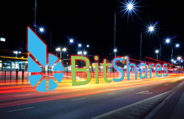 Concept Bitshares Coin Moving Fast Road Cryptocurrency Blockchain Platform Digital — Stock Photo, Image