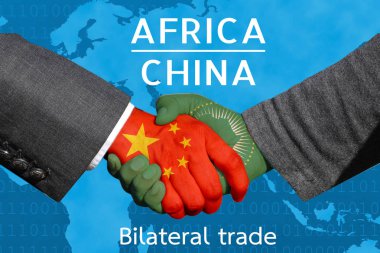 Çin-Afrika, ekonomik ilişkiler, ikili ticari, Çin arasında Handshakes görüntüsünü kavramı Afrika'da yatırım