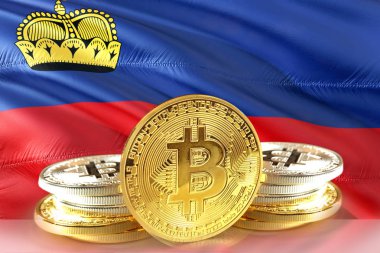 Bitcoin paralar Lihtenştayn bayrağı, Cryptocurrency, dijital para kavramı fotoğraf