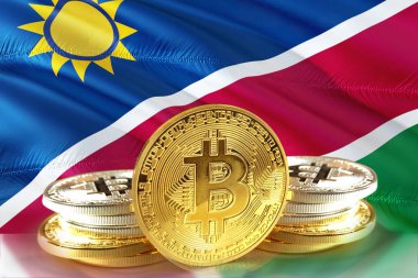 Namibya bayrak, Cryptocurrency, dijital para kavramı phot sikkelerinde Bitcoin