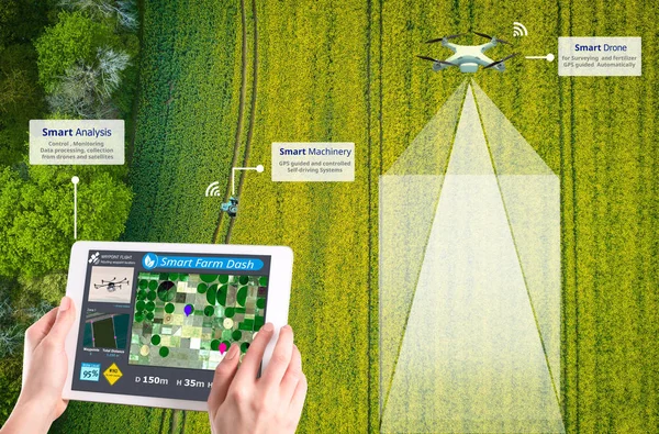 Inteligentnych Hodowla Rolnictwo Tech Rewolucji Drone Automatyczne Konceptualnej — Zdjęcie stockowe