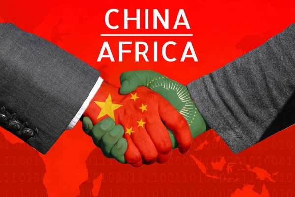 Image Conceptuelle Poignée Main Entre Chine Afrique Relations Économiques Commerce — Photo