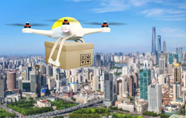 Concepto Servicios Entrega Paquetes Drones Tecnología Innovación Envíos Sistema Entrega — Foto de Stock