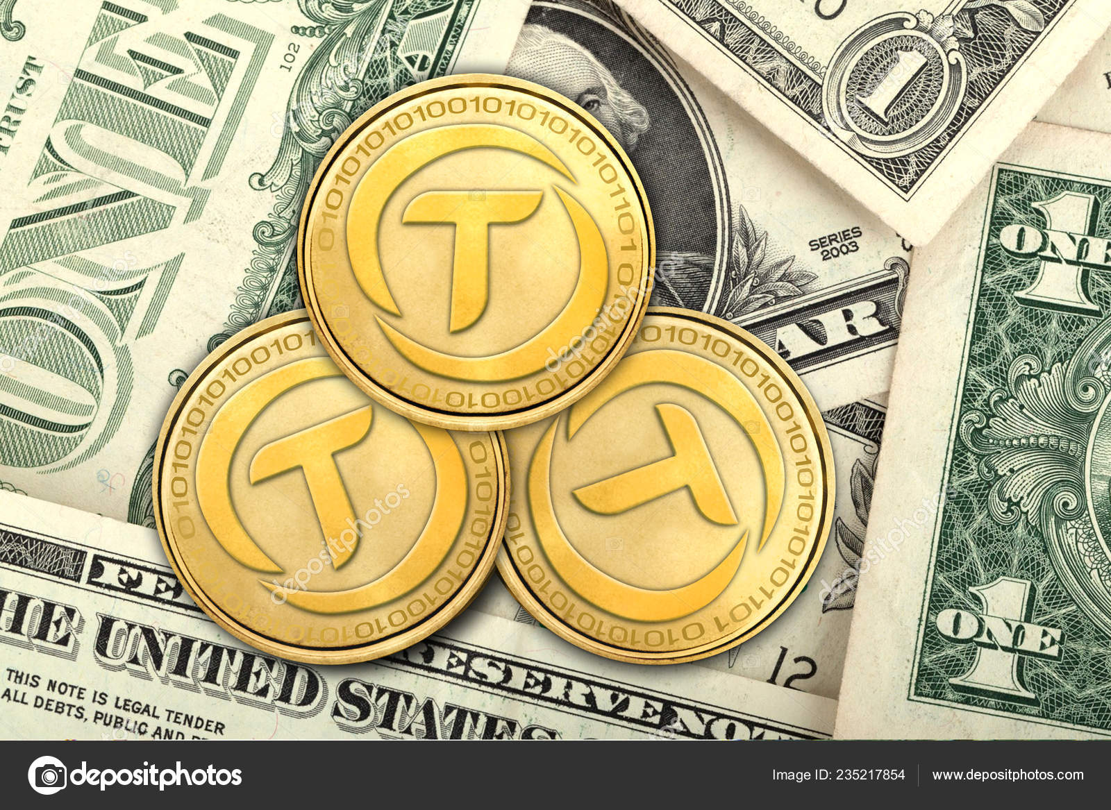 美元钞票上的特鲁穆德或托斯德硬币的概念——图库图片© giggswalk #235217854