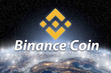 Yüzen dünya ağı, Cryptocurrency blockchain platformu, dijital mone Binance para kavramı