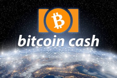 Yüzen dünya ağ bir Cryptocurrency blockchain platformu, dijital para Bitcoin para kavramı