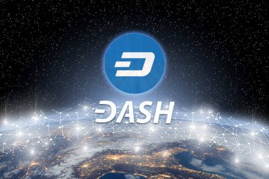 Dash kavramı Levitating dünya ağ üzerinden, bir Cryptocurrency blockchain platformu, dijital para sikke