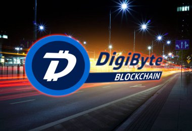 Hareketli hızlı yol, bir Cryptocurrency blockchain platformu, dijital para üzerinde Digibyte para kavramı
