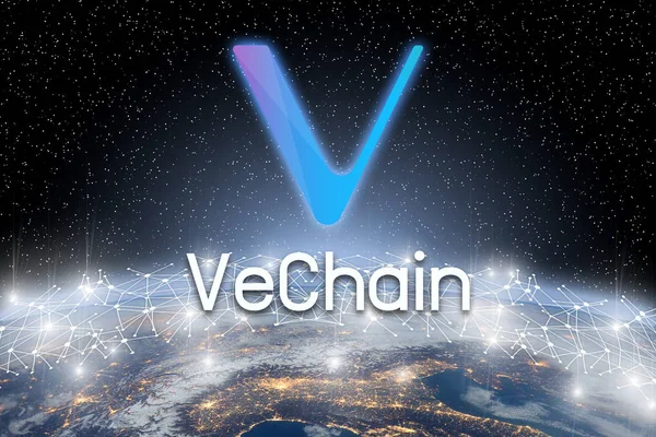 Vechain kavramı Levitating dünya ağ üzerinden, bir Cryptocurrency blockchain platformu, dijital para sikke