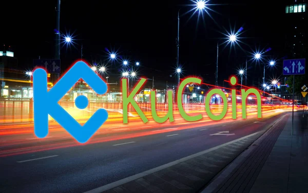 Concept Kucoin Share Moving Fast Road Cryptocurrency Blockchain Platform Digital — Stock Photo, Image