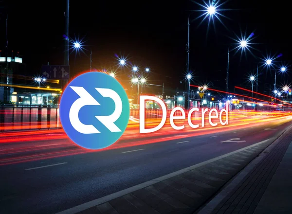 Concept Decred Coin Moving Fast Road Cryptocurrency Blockchain Platform Digital — Stock Photo, Image