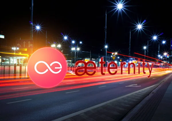 Concept Aeternity Coin Moving Fast Road Cryptocurrency Blockchain Platform Digital — Stock Photo, Image