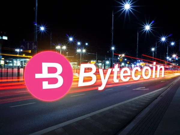 Concept Bytecoin Moving Fast Road Cryptocurrency Blockchain Platform Digital Money — Stock Photo, Image