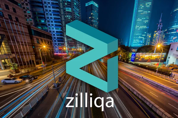 Zilliqa bozuk para veya Zil, bir Cryptocurrency blockchain platformu, Cityscape arka plan dijital para kavramı
