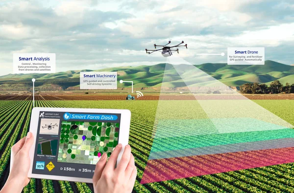 Agricultura Inteligente Tech Agriculture Conceptual Drone Automatic Tecnología Agrícola — Foto de Stock