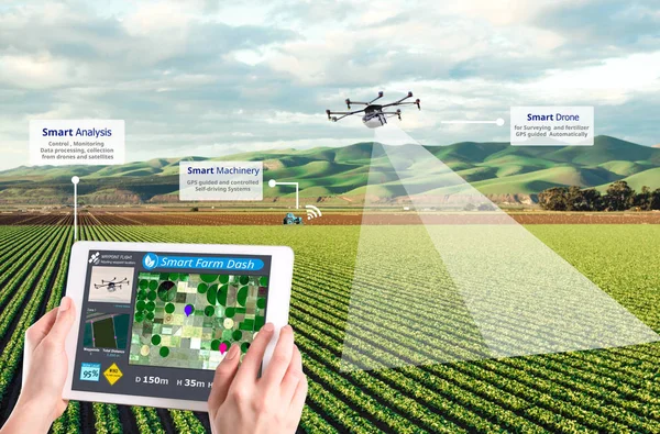 Agricultura Inteligente Tech Agriculture Conceptual Drone Automatic Tecnología Agrícola — Foto de Stock