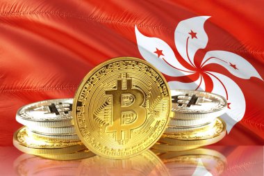 Hongkong bayrağı, cryptocurrency kavramı fotoğraf Bitcoin sikke
