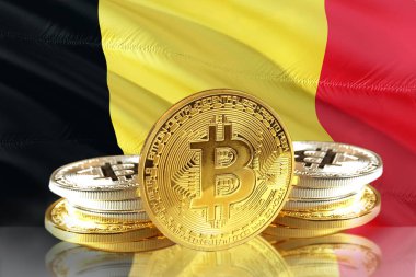 Belçika bayrağı, cryptocurrency, dijital para kavramı fotoğraf Bitcoin sikke