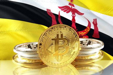 Brunei bayrağı, cryptocurrency, dijital para kavramı fotoğraf Bitcoin sikke