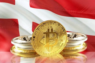 Danimarka bayrağı, cryptocurrency, dijital para kavramı PHOT üzerinde Bitcoin sikke