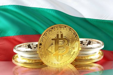 Bulgaristan'ın bayrak, Cryptocurrency, dijital para kavramı fotoğraf sikkelerinde Bitcoin