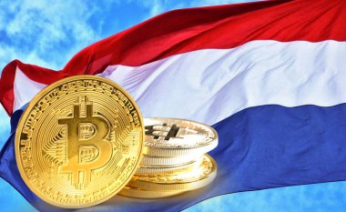 Bitcoin paralar Hollanda bayrağı, Cryptocurrency konsept fotoğraf