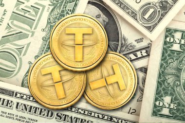 Concept of Tether (or USDT)  equals to1 US Dollar,  Cryptocurrency clipart