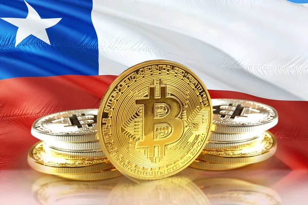 Bitcoin Érmék Chilei Zászló Cryptocurrency Koncepció Fénykép — Stock Fotó