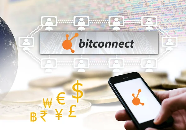 Conceito Bitconnect Coin Uma Plataforma Blockchain Criptomoeda Dinheiro Digital — Fotografia de Stock