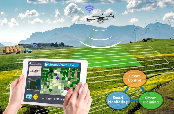 Agricultura Inteligente Tech Agricultura Conceptual Drone Automático — Foto de Stock