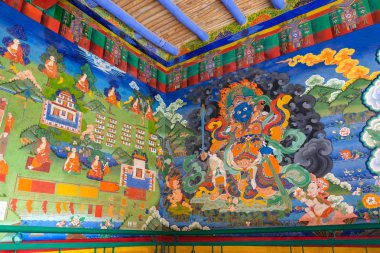 Leh, India - April 28, 2017 :Tamdrin (or Hayagriva) the horse-headed wrathful deity painting on wall at  Lamayuru monastery in Ladakh, India