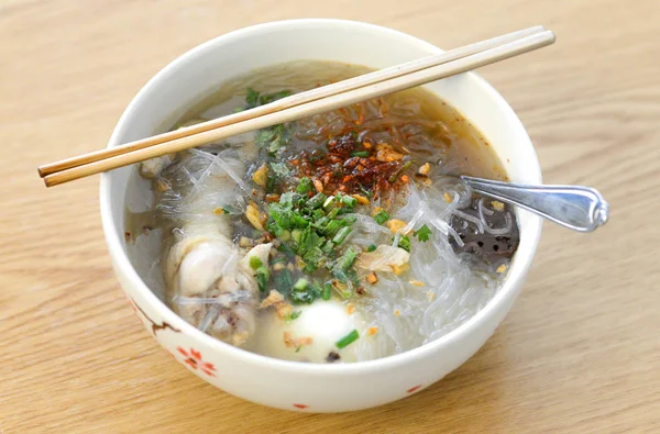 Close Van Kom Van Thaise Stijl Met Vermicelli Soep — Stockfoto