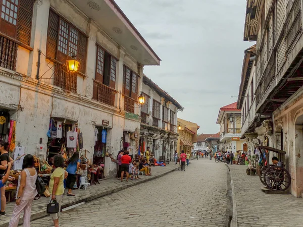 菲律宾维根 暮色中的维甘市 它是世界遗产 因为它是菲律宾仅存的为数不多的西班牙裔城镇之一 246 — 图库照片
