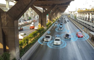 Kendi kendine modu araç Radar sinyal sistemi ile akıllı araç ve ve kablosuz iletişim, özerk araba
