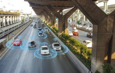 Kendi kendine modu araç Radar sinyal sistemi ile akıllı araç ve ve kablosuz iletişim, özerk araba