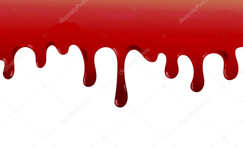 D ripping blood. Halloween red bleed stain, bleeding bloody drips, Realistic vector illustration