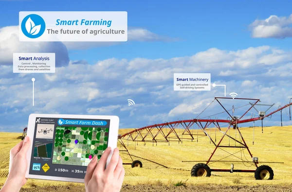 Agricultura inteligente, revolución agrícola de alta tecnología, Drone AI automatic, Conceptual — Foto de Stock