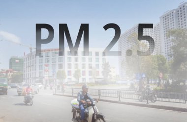 Smog city from PM 2.5 dust. Cityscape with bad air pollution, PM 2.5 concept, in Hanoi, Vietnam. clipart