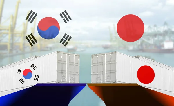 Image conceptuelle du Japon guerre commerciale Corée du Sud, Japon Interdiction d'exportation, Conflit économique — Photo