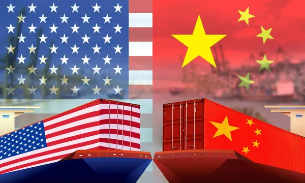 Concept image of USA-China trade war, Economy conflict, US tariffs on exports to China, Trade frictions