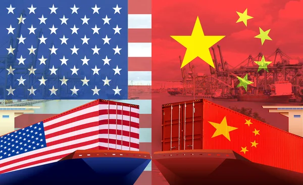 Image conceptuelle de la guerre commerciale USA-Chine, Conflit économique, Droits de douane américains sur les exportations vers la Chine, Frictions commerciales — Photo