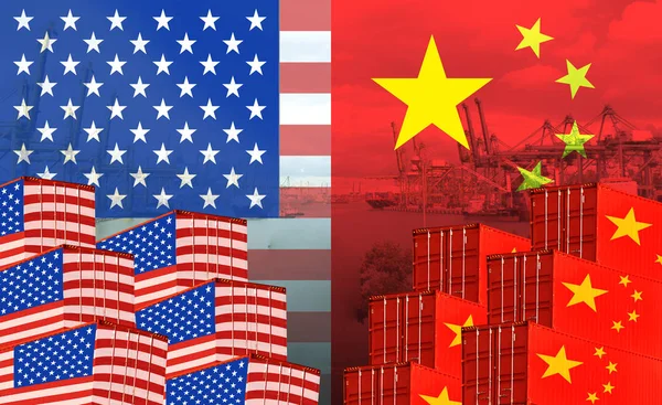 Image conceptuelle de la guerre commerciale USA-Chine, Conflit économique, Droits de douane américains sur les exportations vers la Chine, Tradewar — Photo