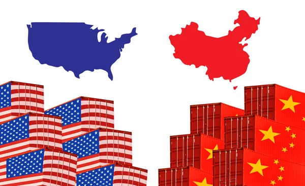 Image conceptuelle de la guerre commerciale USA-Chine, Conflit économique, Droits de douane américains sur les exportations vers la Chine, Tradewar — Photo