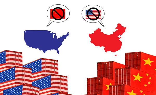 Imagen conceptual de la guerra comercial entre Estados Unidos y China, conflicto económico, aranceles estadounidenses a las exportaciones a China, comercio —  Fotos de Stock