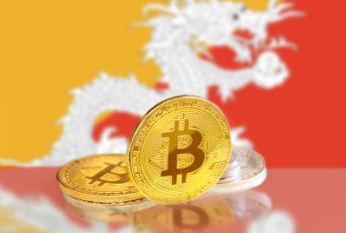 Bhutan 'ın Bayrağı, Kripto Para Birimi, Dijital Para Konsepti Fotoğrafındaki Bitcoin paraları