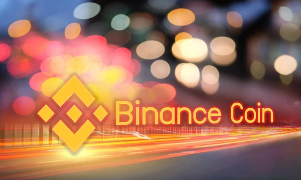 Концепция монет Binance быстро движется по дороге, платформа криптовалютной блокчейн — стоковое фото