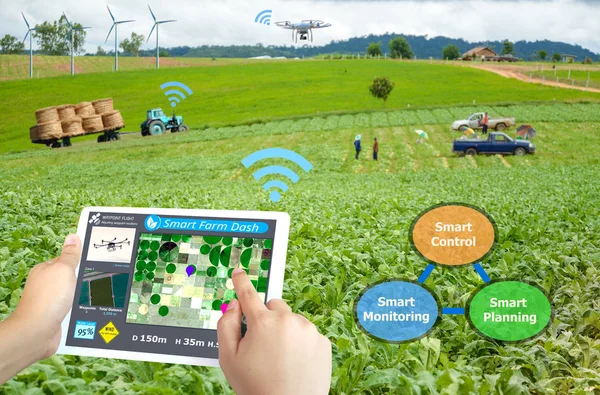 Smart farming, Hi-Tech Agricoltura rivoluzione, Drone AI automatico, Concettuale — Foto Stock