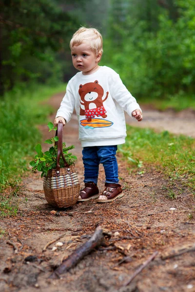 Portret van gelukkig vreugdevolle kind op het bos achtergrondfoto — Stockfoto