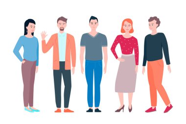 Düz dizaynlı genç erkek ve kadınlar insan karakterleri