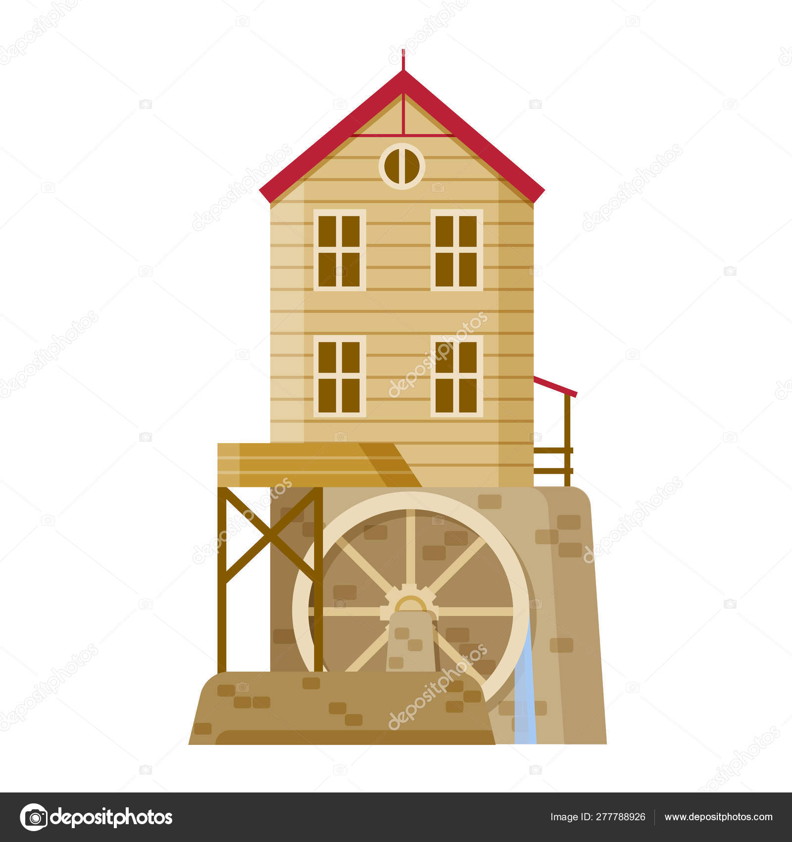 Watermill Flour Mill Grinds Grain Wooden Mill Building Stock Vector C Kaomo Yandex Ru 277788926